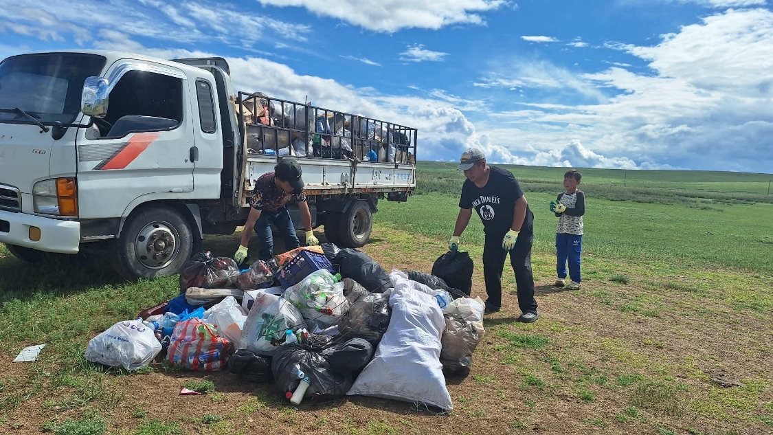 Sorting collected bags before loading the truck